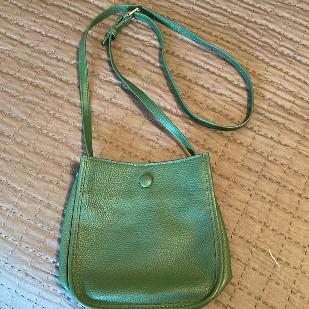 Small green leather cross body bag